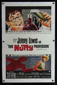d353 NUTTY PROFESSOR linen one-sheet movie poster '63 wacky Jerry Lewis!