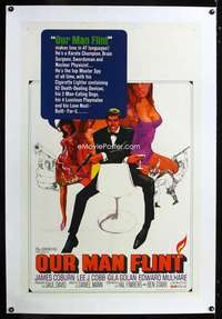 d363 OUR MAN FLINT linen one-sheet movie poster '66 James Coburn, Peak art!