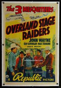 d364 OVERLAND STAGE RAIDERS linen one-sheet movie poster '38 John Wayne