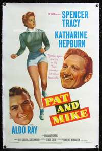 d365 PAT & MIKE linen one-sheet movie poster '52 Spencer Tracy, Kate Hepburn