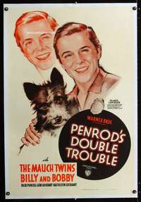 d369 PENROD'S DOUBLE TROUBLE linen one-sheet movie poster '38 Mauch Twins!