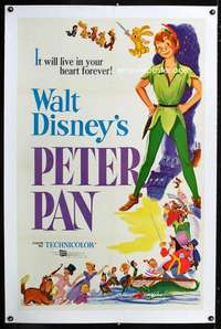 d370 PETER PAN linen one-sheet movie poster R58 Disney fantasy classic!