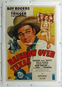 d380 RAINBOW OVER TEXAS linen one-sheet movie poster '46 Roy Rogers, Evans