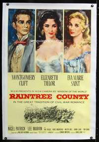 d381 RAINTREE COUNTY linen one-sheet movie poster '57 Monty Clift, Liz Taylor