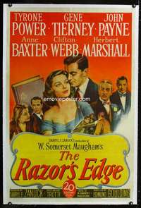 d384 RAZOR'S EDGE linen one-sheet movie poster '46 Tyrone Power, Tierney