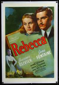 d010 REBECCA linen one-sheet movie poster '40 Hitchcock, Olivier, Fontaine