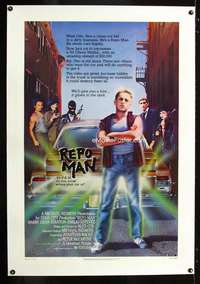d385 REPO MAN linen one-sheet movie poster '84 Estevez, Harry Dean Stanton