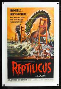 d386 REPTILICUS linen one-sheet movie poster '62 giant lizard, AIP sci-fi!