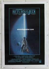 d390 RETURN OF THE JEDI linen one-sheet movie poster '83 light saber art!