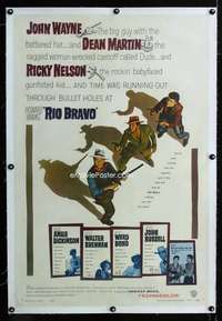 d392 RIO BRAVO linen one-sheet movie poster '59 John Wayne, Dean Martin