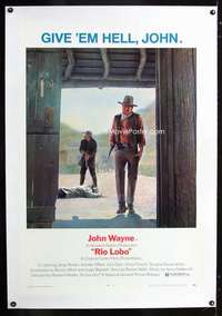 d393 RIO LOBO linen one-sheet movie poster '71 Give 'em Hell, John Wayne!