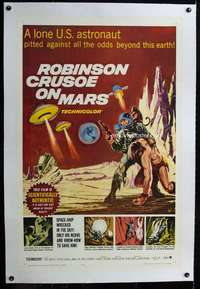 d394 ROBINSON CRUSOE ON MARS linen one-sheet movie poster '64 Paul Mantee