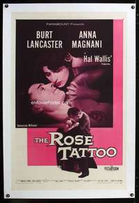 d396 ROSE TATTOO linen one-sheet movie poster '55 Burt Lancaster, Magnani