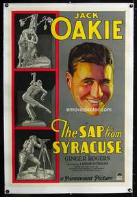 d398 SAP FROM SYRACUSE linen one-sheet movie poster '30 Oakie stone litho!