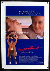 d399 SAY ANYTHING linen one-sheet movie poster '89 John Cusack, Crowe