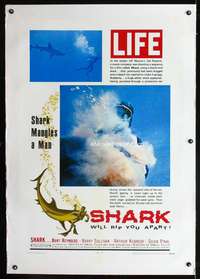 d403 SHARK linen Life Magazine one-sheet movie poster '69 cool scuba diving!