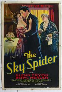 d409 SKY SPIDER linen one-sheet movie poster '31 air mail pilot Glenn Tryon!