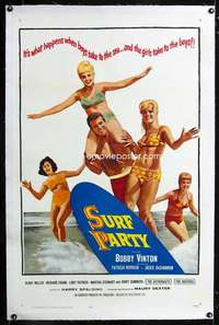 d432 SURF PARTY linen one-sheet movie poster '64 Bobby Vinton & sexy girls!