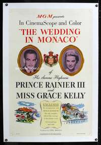 d482 WEDDING IN MONACO linen one-sheet movie poster '56 Miss Grace Kelly!
