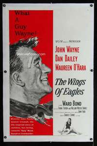 d492 WINGS OF EAGLES linen one-sheet movie poster '57 John Wayne, O'Hara
