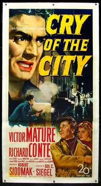 e030 CRY OF THE CITY linen three-sheet movie poster '48 Victor Mature, noir!