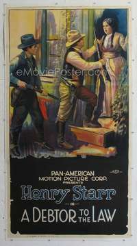 e031 DEBTOR TO THE LAW linen three-sheet movie poster '19 outlaw Henry Starr!