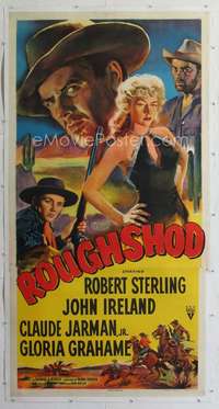 e039 ROUGHSHOD linen three-sheet movie poster '49 sleazy Gloria Grahame!