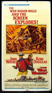 e047 WAR WAGON linen three-sheet movie poster '67 John Wayne, Kirk Douglas