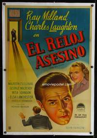 e391 BIG CLOCK linen Argentinean movie poster '48 Milland, O'Sullivan