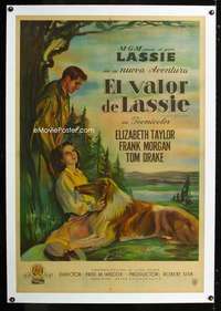 e395 COURAGE OF LASSIE linen Argentinean movie poster '46 great art!