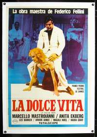e408 LA DOLCE VITA linen Argentinean movie poster R80sFederico Fellini