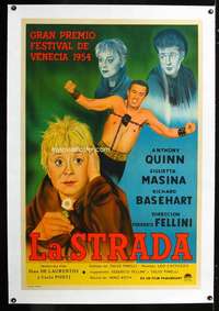 e409 LA STRADA linen Argentinean movie poster '56 Federico Fellini