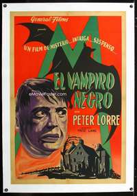 e411 M linen Argentinean movie poster '40s Fritz Lang, Faiman art!