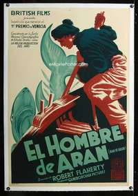 e412 MAN OF ARAN Argentinean movie poster '34 Robert Flaherty