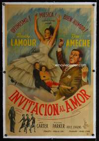 e421 SLIGHTLY FRENCH linen Argentinean movie poster '48 Dorothy Lamour