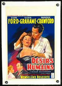 e354 HUMAN DESIRE linen Belgian movie poster '54 born to be a BAD girl!