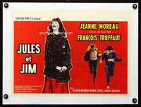 e358 JULES & JIM linen Belgian movie poster '61 Moreau, Truffaut