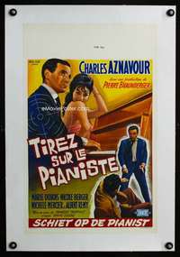 e375 SHOOT THE PIANO PLAYER linen Belgian movie poster '60 Truffaut