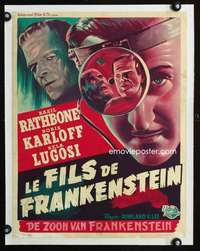e376 SON OF FRANKENSTEIN linen Belgian movie poster R50s Boris Karloff