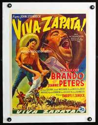 e383 VIVA ZAPATA linen Belgian movie poster '52 Brando, Steinbeck