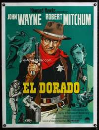 e434 EL DORADO linen Danish movie poster '66 Wayne & Mitchum by Wenzel!