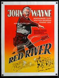e449 RED RIVER linen Danish movie poster R71 cool art of John Wayne!