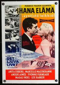 e135 LA DOLCE VITA linen Finnish movie poster '61 Fellini, sexy Ekberg