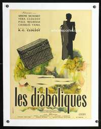 e199 DIABOLIQUE linen French 23x32 movie poster '55 Clouzot classic!