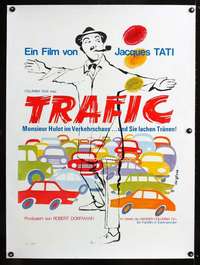 e495 TRAFFIC linen German movie poster '73 Feiglova art of Tati!