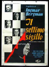 e059 SEVENTH SEAL linen Italian two-panel movie poster '57 Ingmar Bergman