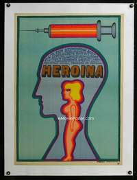 e267 HEROIN linen Polish 23x33 movie poster '68 Krajewski drug art!
