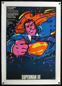 e255 SUPERMAN III linen Polish movie poster '83 great Swierzy art!