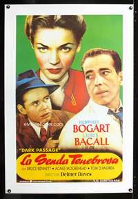 e288 DARK PASSAGE linen Spanish movie poster R90s Bogart & Bacall!