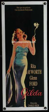 e305 GILDA linen Spanish 11x31 movie poster R80s smoking Rita Hayworth